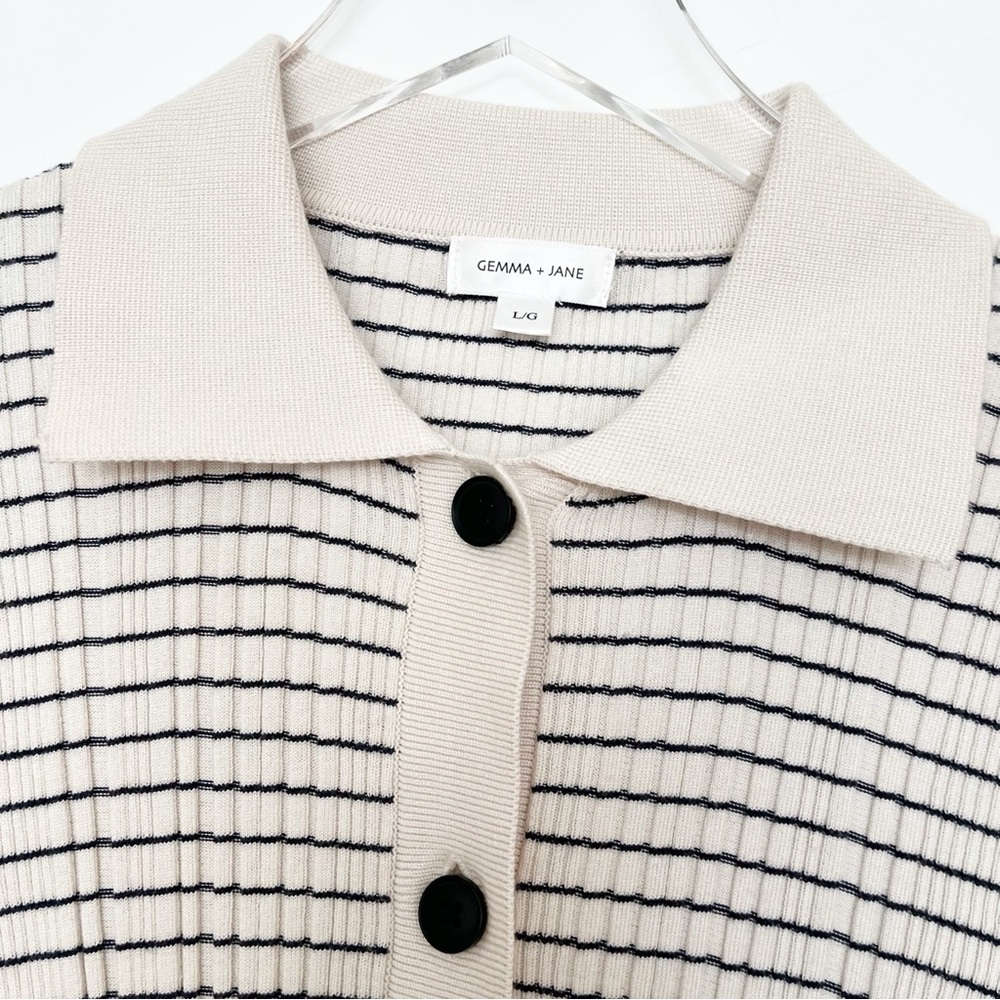 Gemma and Jane Striped Beige and Blue Women's Sweater Size Large - Picture 5 of 10